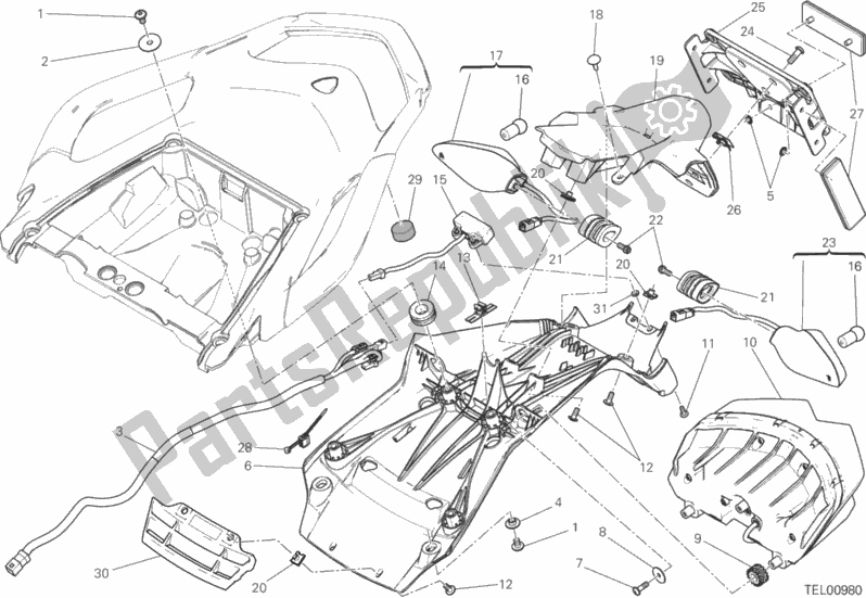 Tutte le parti per il Portatarga - Fanale Posteriore del Ducati Multistrada 1200 Touring USA 2016